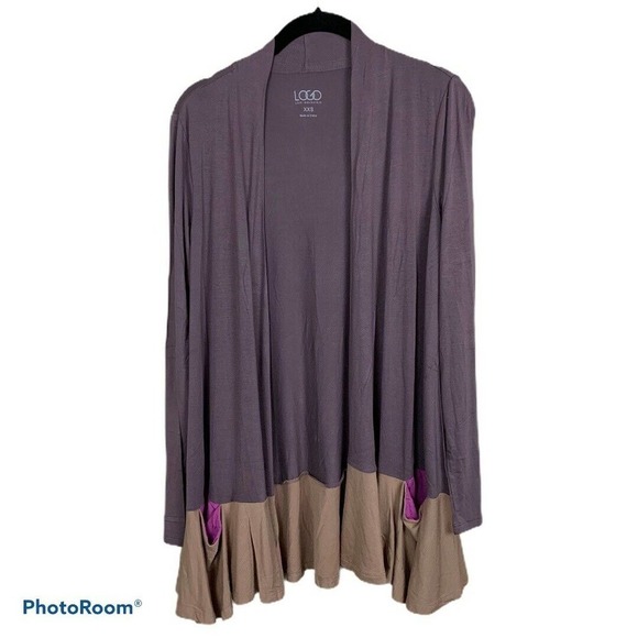 LOGO by Lori Goldstein Open Front Cardigan‎ Pockets - Picture 1 of 5